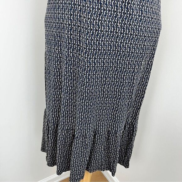 FRAGILE Antwerp Navy Diamond Pattern Faux Front Wrap Dress Dress Size L (318) - Picture 3 of 9